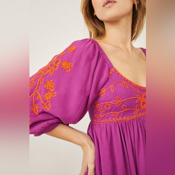 Free people embroidered Purple Maxi long Dress - Picture 2 of 7